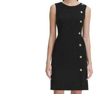 Calvin Klein NWT Elegant AUBERGINE Faux Suede GoldButton Front Dress Royal Green